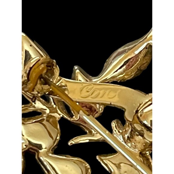 Vintage Estate Signed Coro Flower Brooch Yellow & Amber Rhinestone Mid Century - Picture 2 of 8